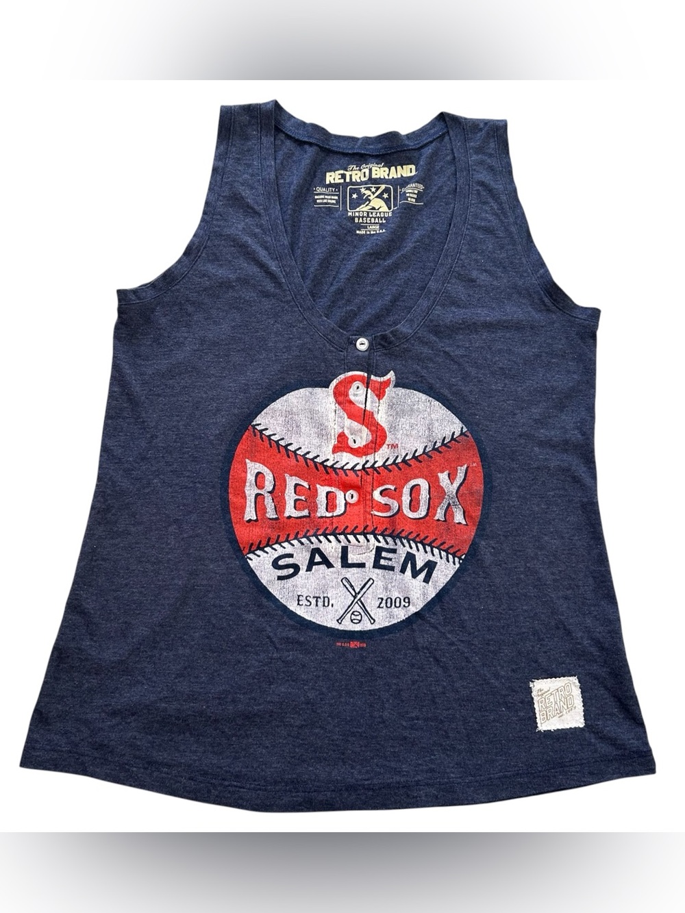 Retro Brand Salem Red Sox Minor League Baseball Women’s Tank Top Navy Blue sz L